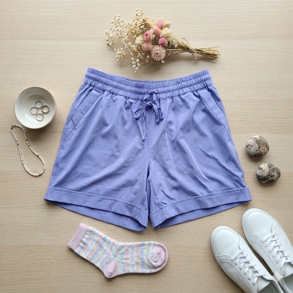 Mondetta Cuffed Active Stretch Walking Shorts Periwinkle Purple Drawstring M